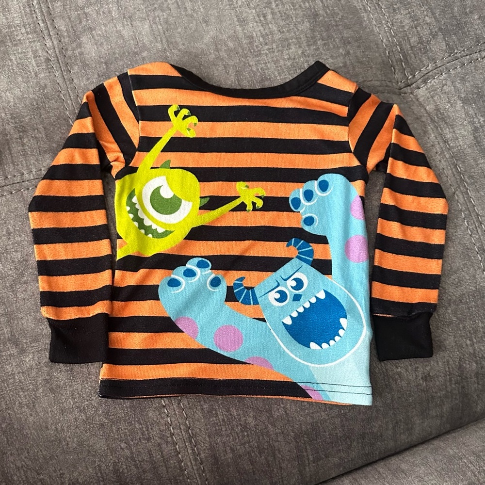 Orange and Black Long Sleeve Tee pants pajama set with Monsters inc Disney